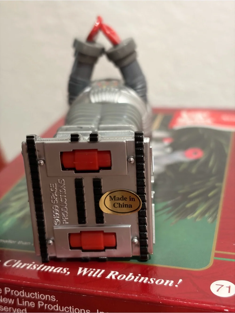 Vintage Lost In Space talking Robot Ornament with Red and Yellow Accents